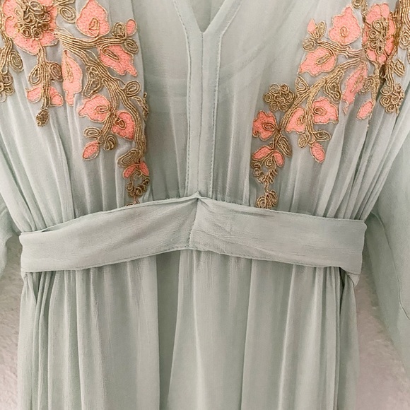 MISS JUNE PARIS SHEER SEA FOAM EMBELLISHED MAXI DRESS SIZE 2 - Picture 8 of 11